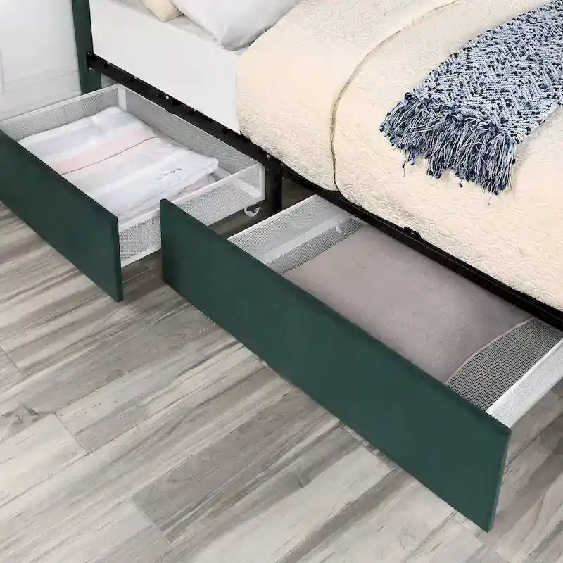 Lit plateforme rembourré Chapla Art Déco à 4 tiroirs avec rangement de la marque Furniture of America