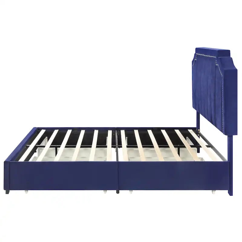 Lit plateforme rembourré Chapla Art Déco à 4 tiroirs avec rangement de la marque Furniture of America