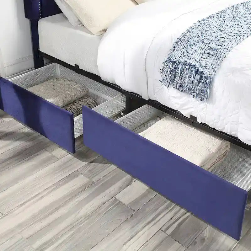 Lit plateforme rembourré Chapla Art Déco à 4 tiroirs avec rangement de la marque Furniture of America