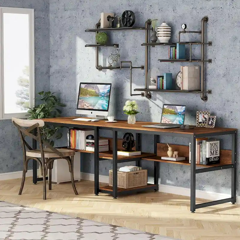 78.7 Two Person Desk, Double Desk with Bookshelf