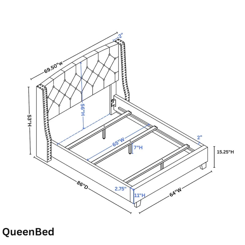 Lit capitonné à oreilles Summit de Roundhill Furniture avec tête de lit cloutée