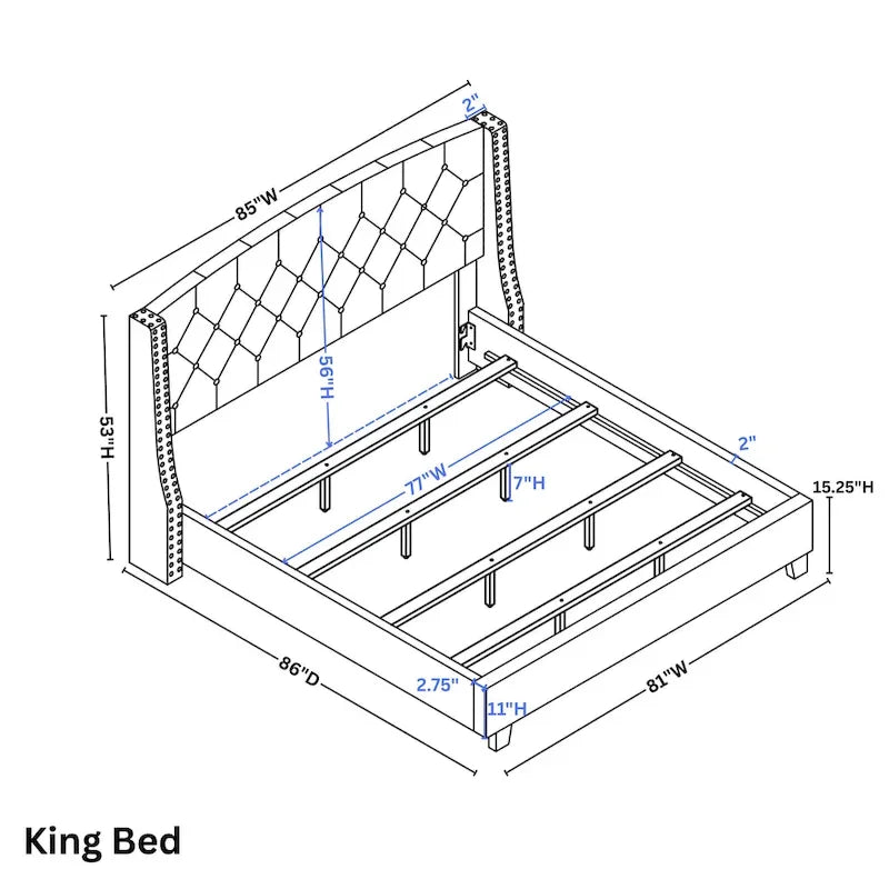 Lit capitonné à oreilles Summit de Roundhill Furniture avec tête de lit cloutée