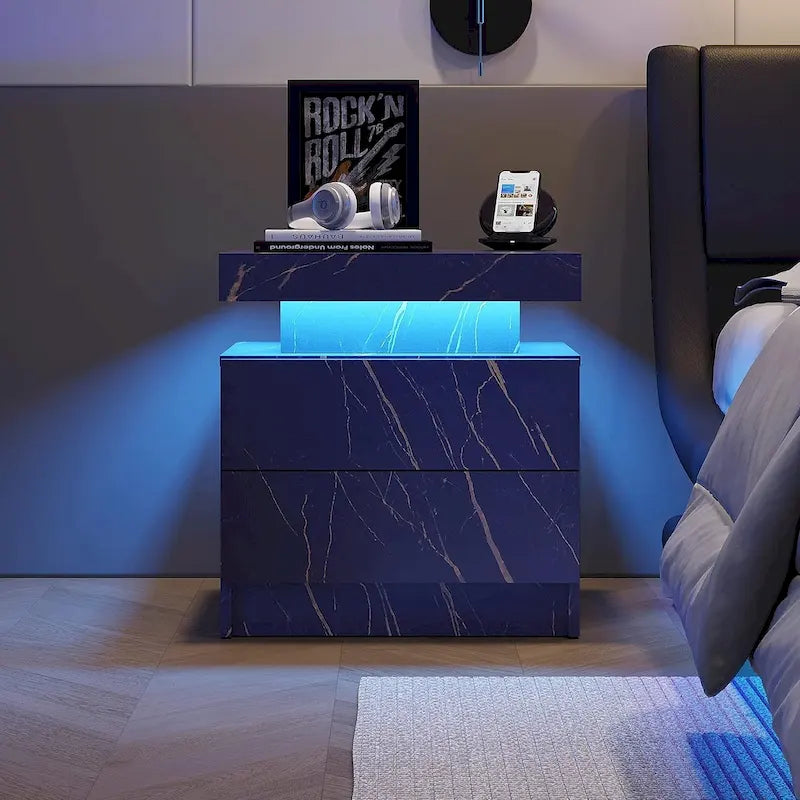 Table de chevet à 2 tiroirs avec éclairage LED