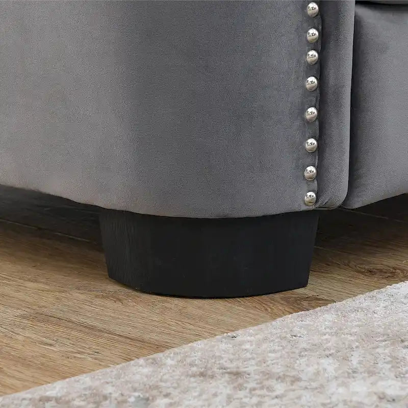 Canapé Chesterfield moderne en velours de 195 cm (77 pouces), canapé 3 places, dossiers capitonnés, accoudoirs cloutés et 2 coussins pour le salon