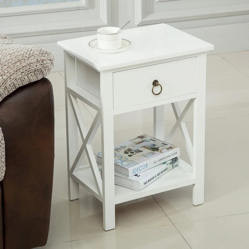 Table de chevet à un tiroir avec piètement en X en bois Copper Grove Vore