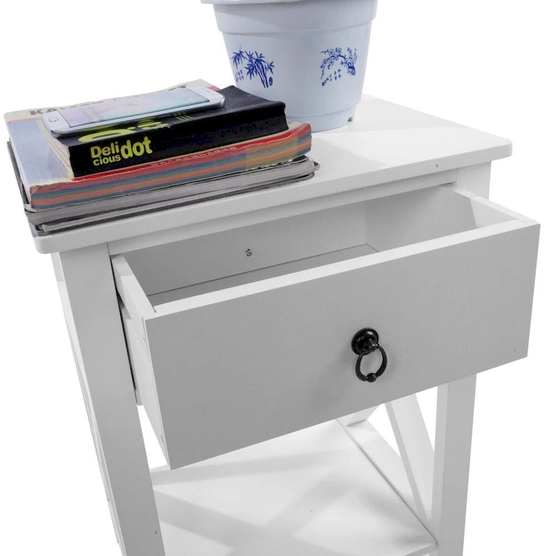 Table de chevet à un tiroir avec piètement en X en bois Copper Grove Vore