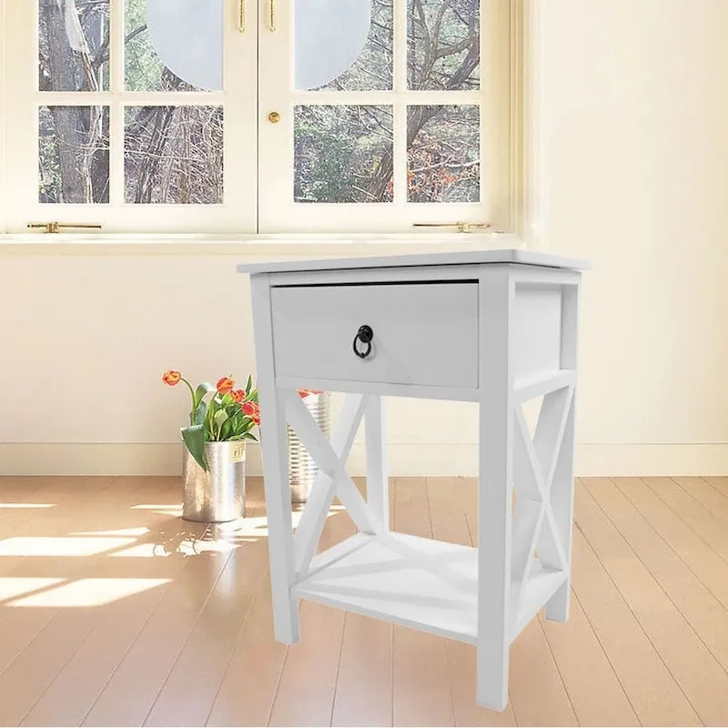 Table de chevet à un tiroir avec piètement en X en bois Copper Grove Vore