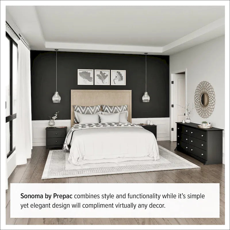 Commode haute Prepac Sonoma à 6 tiroirs pour chambre à coucher, meuble de chambre, rangement et organisateur pour vêtements