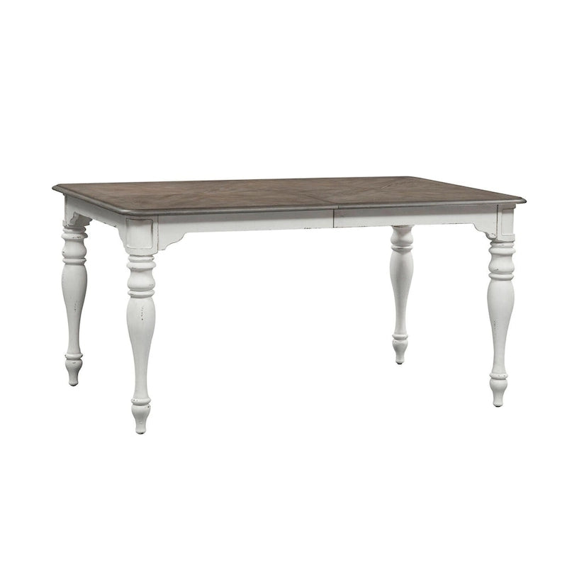 Table Magnolia Manor Antique White à pieds en écorce patinée