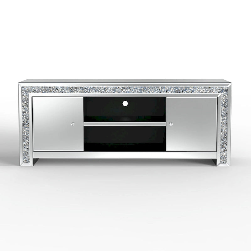 Meuble TV 59" à effet miroir et motif diamant