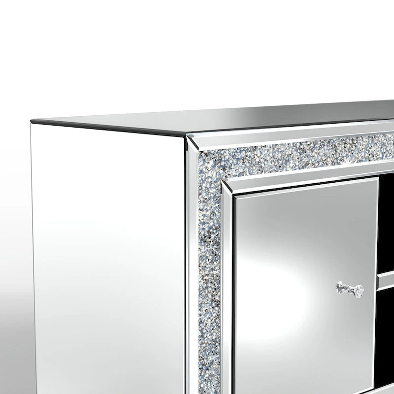 Meuble TV 59" à effet miroir et motif diamant