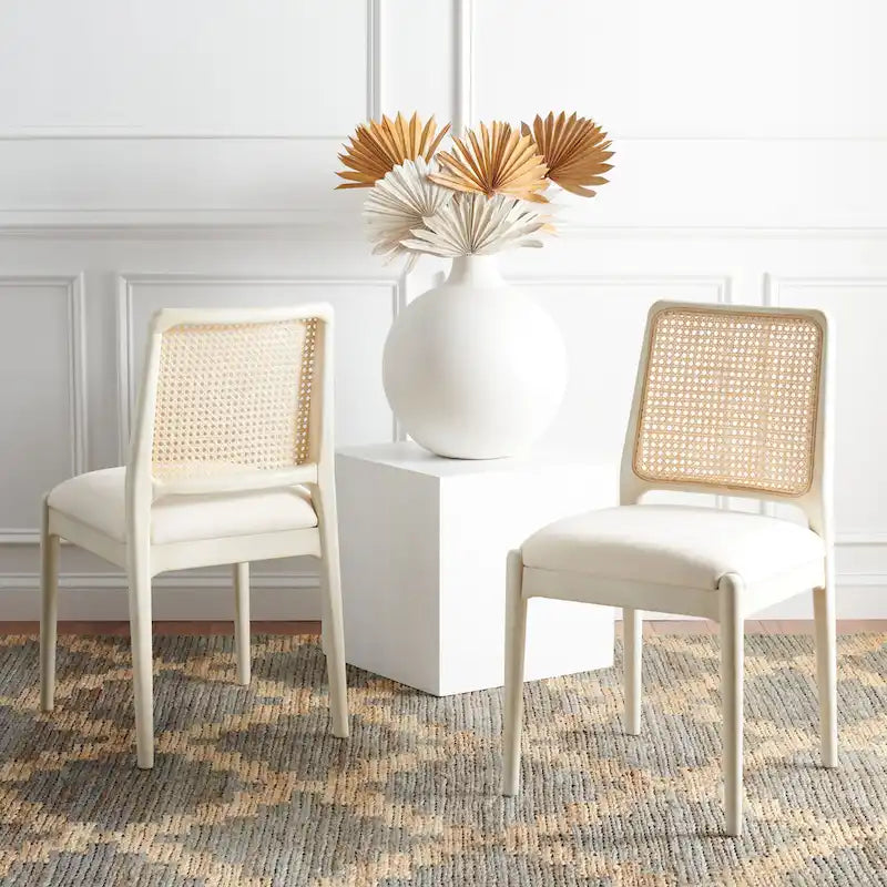 Chaises de salle à manger SAFAVIEH Sylva en rotin avec coussin (lot de 2) - 48 cm (L) x 44,5 cm (l) x 81 cm (H)