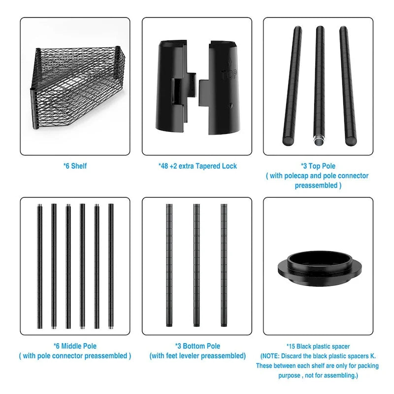 Étagère d'angle autoportante robuste à 6 niveaux