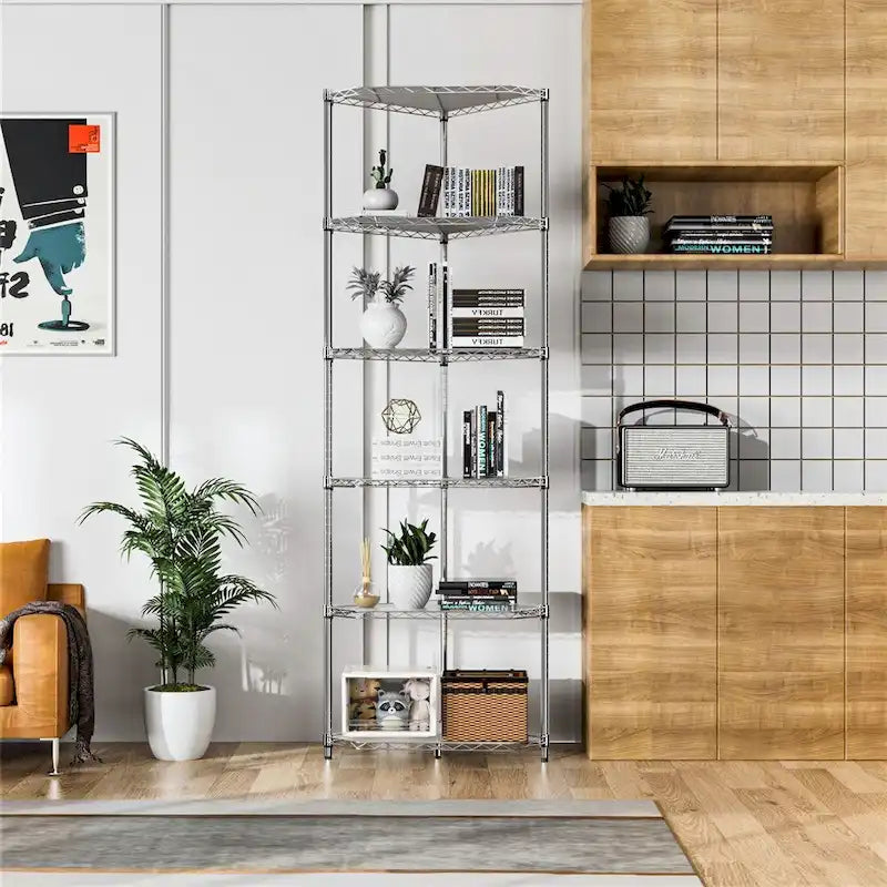 Étagère d'angle autoportante robuste à 6 niveaux