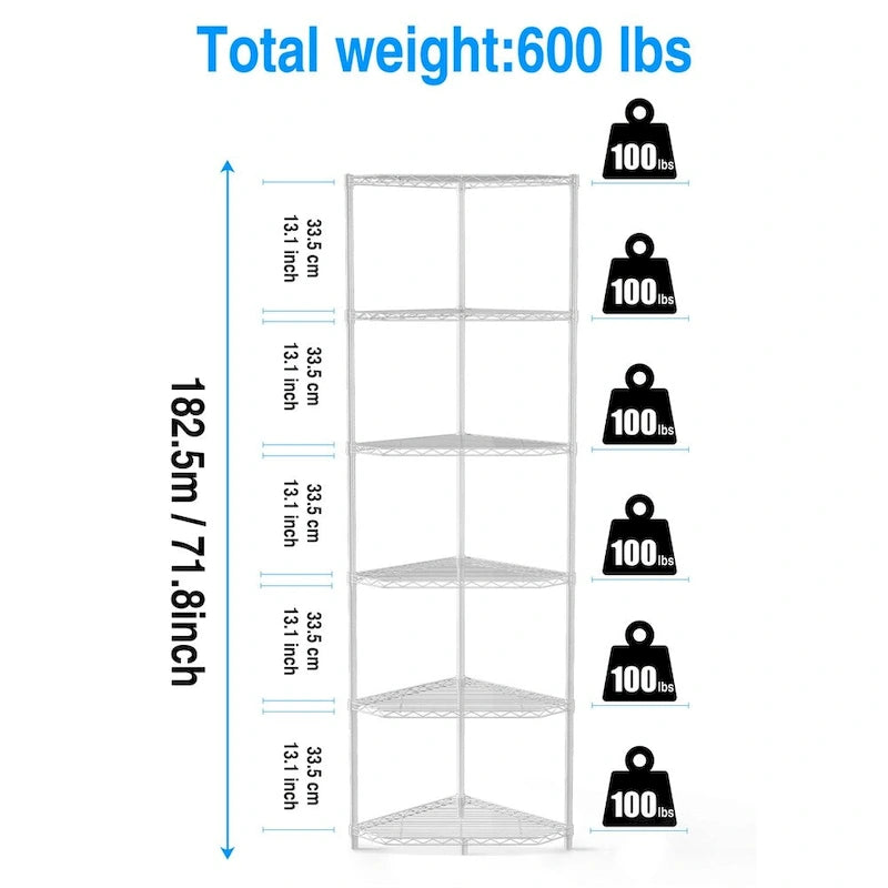 Étagère d'angle autoportante robuste à 6 niveaux