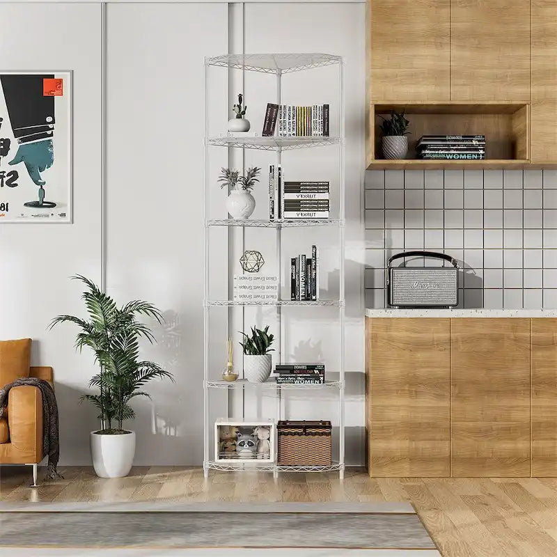 Étagère d'angle autoportante robuste à 6 niveaux