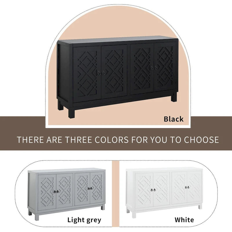 Buffet spacieux à 4 portes avec poignées anneaux, idéal pour le salon ou la salle à manger (bleu marine).