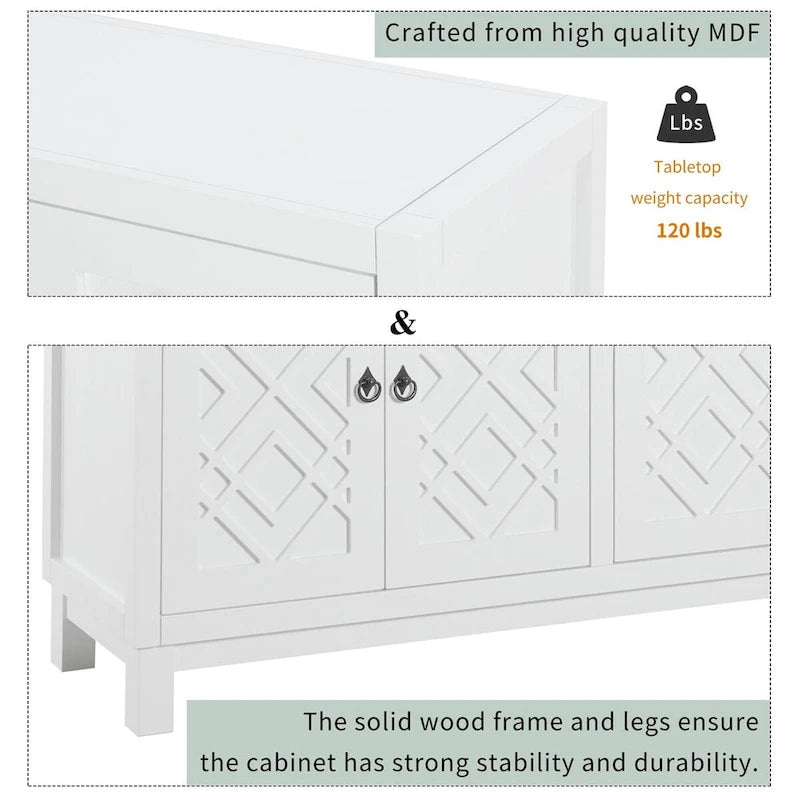 Buffet spacieux à 4 portes avec poignées anneaux, idéal pour le salon ou la salle à manger (bleu marine).