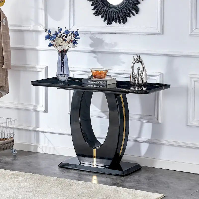 Table de bar rectangulaire blanche brillante, moderne et épurée, 120 x 46 x 75 cm, idéale pour le salon, la chambre, la table de chevet ou l'entrée.