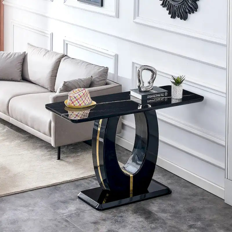 Table de bar rectangulaire blanche brillante, moderne et épurée, 120 x 46 x 75 cm, idéale pour le salon, la chambre, la table de chevet ou l'entrée.