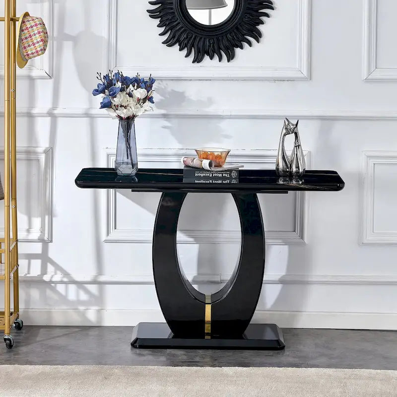 Table de bar rectangulaire blanche brillante, moderne et épurée, 120 x 46 x 75 cm, idéale pour le salon, la chambre, la table de chevet ou l'entrée.