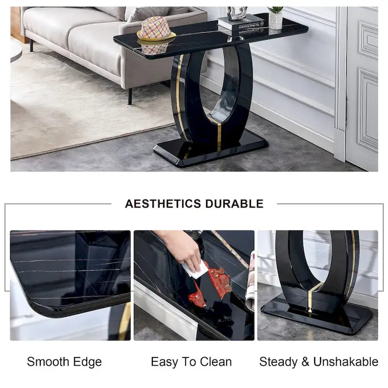 Table de bar rectangulaire blanche brillante, moderne et épurée, 120 x 46 x 75 cm, idéale pour le salon, la chambre, la table de chevet ou l'entrée.