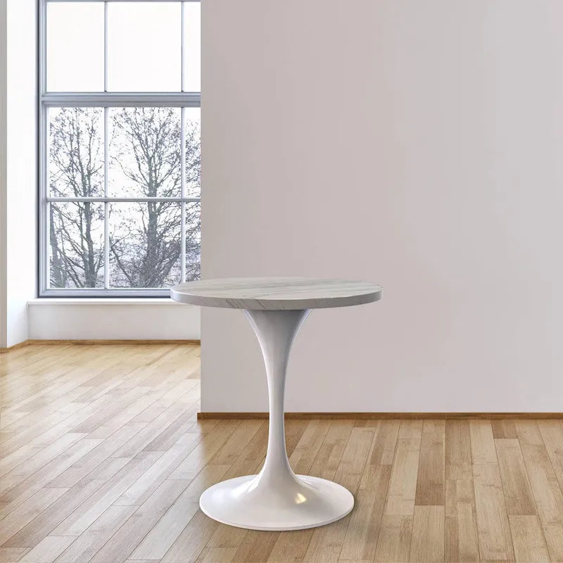Table de salle à manger ronde LeisureMod Verve avec plateau en résine blanche et piètement en acier blanc pour cuisine et salle à manger
