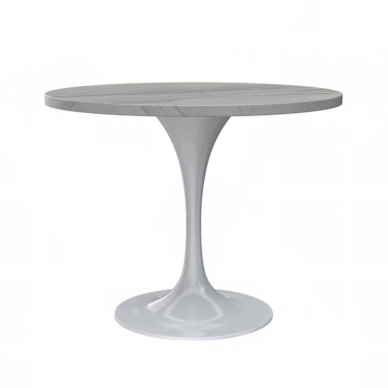 Table de salle à manger ronde LeisureMod Verve avec plateau en résine blanche et piètement en acier blanc pour cuisine et salle à manger