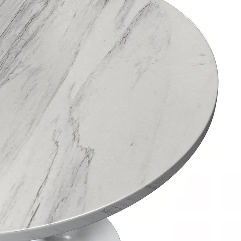 Table de salle à manger ronde LeisureMod Verve avec plateau en résine blanche et piètement en acier blanc pour cuisine et salle à manger