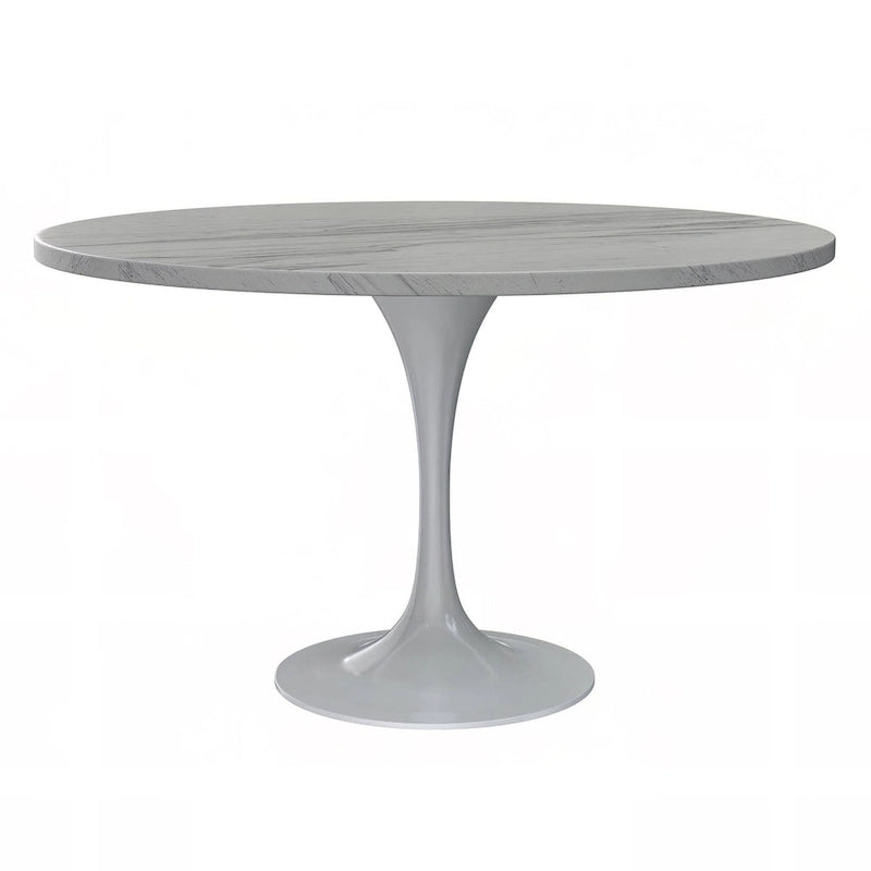 Table de salle à manger ronde LeisureMod Verve avec plateau en résine blanche et piètement en acier blanc pour cuisine et salle à manger
