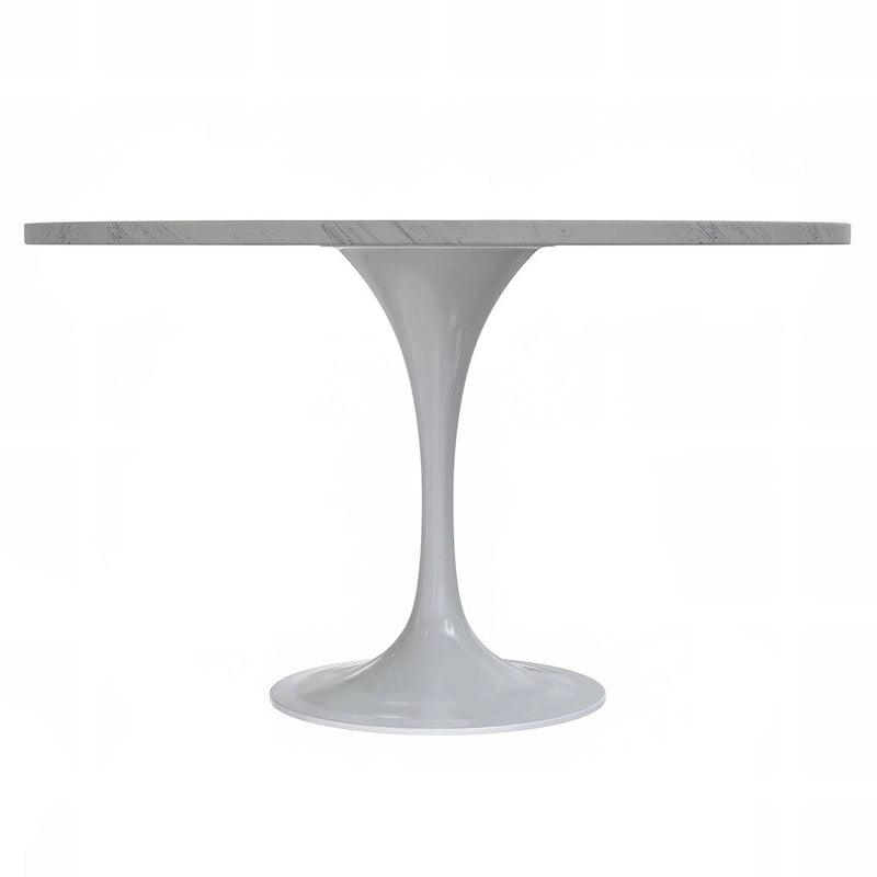Table de salle à manger ronde LeisureMod Verve avec plateau en résine blanche et piètement en acier blanc pour cuisine et salle à manger