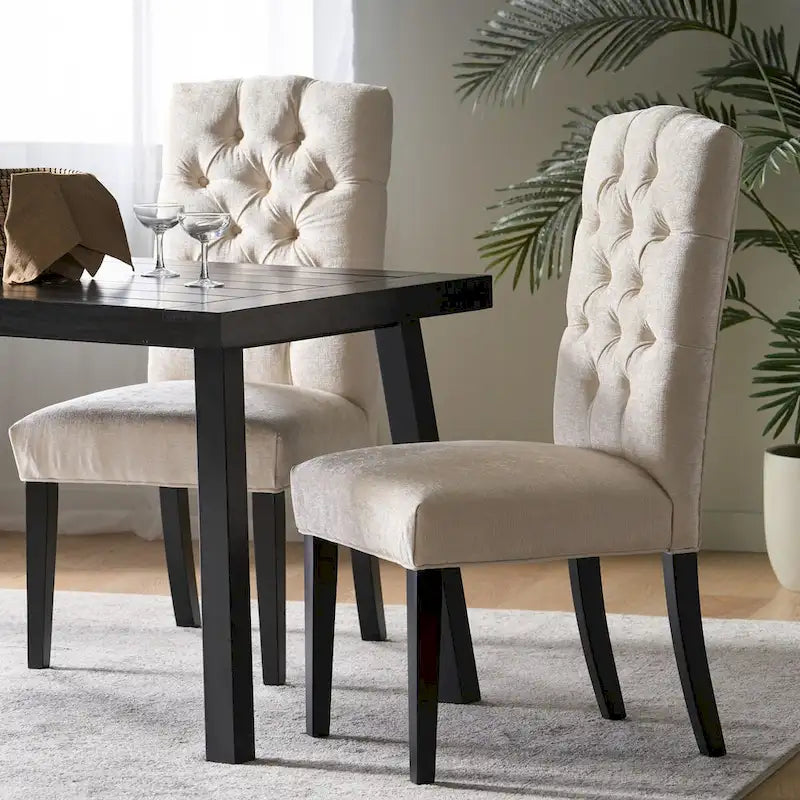 Ensemble de 2 chaises de salle à manger rembourrées en tissu avec pieds en bois