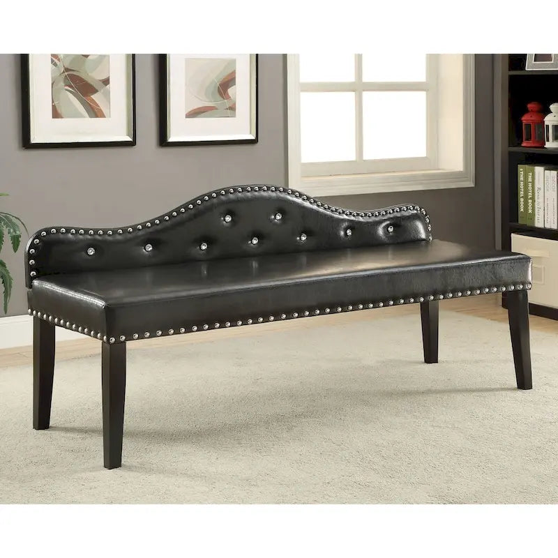 Banc d'appoint capitonné Kopt Modern en similicuir noir de Furniture of America