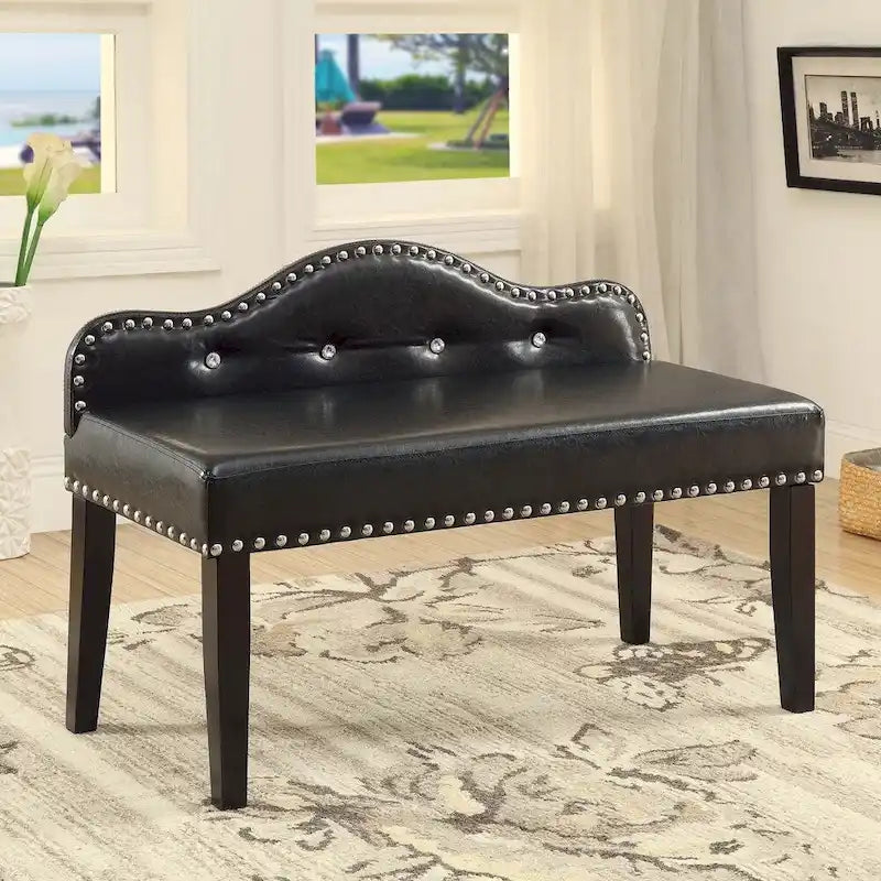 Banc d'appoint capitonné Kopt Modern en similicuir noir de Furniture of America