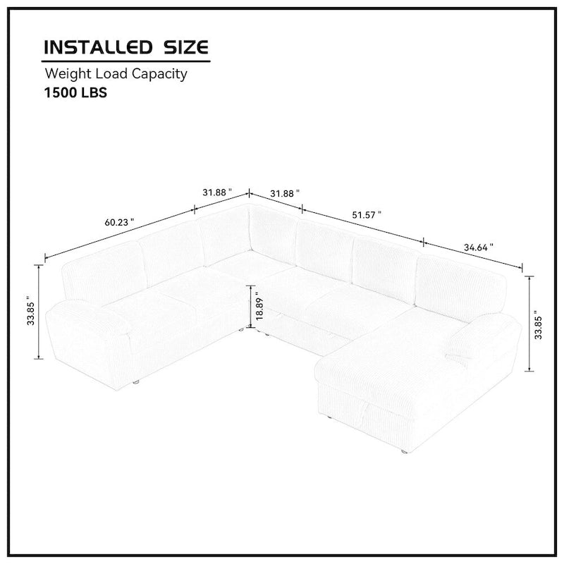 Canapé d'angle modulable surdimensionné avec rangement, revêtu de velours côtelé