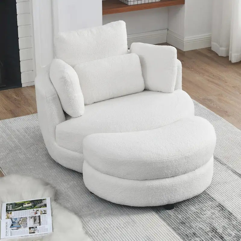 Fauteuil pivotant surdimensionné 39W, pouf de rangement lune, canapé deux places pivotant rond, fauteuil relax, 4 coussins