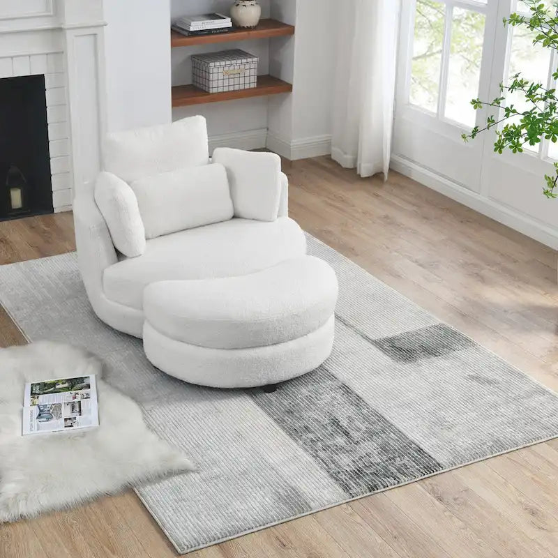 Fauteuil pivotant surdimensionné 39W, pouf de rangement lune, canapé deux places pivotant rond, fauteuil relax, 4 coussins