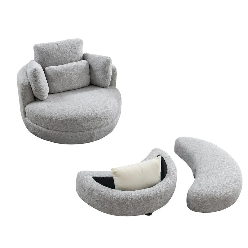Fauteuil pivotant surdimensionné 39W, pouf de rangement lune, canapé deux places pivotant rond, fauteuil relax, 4 coussins