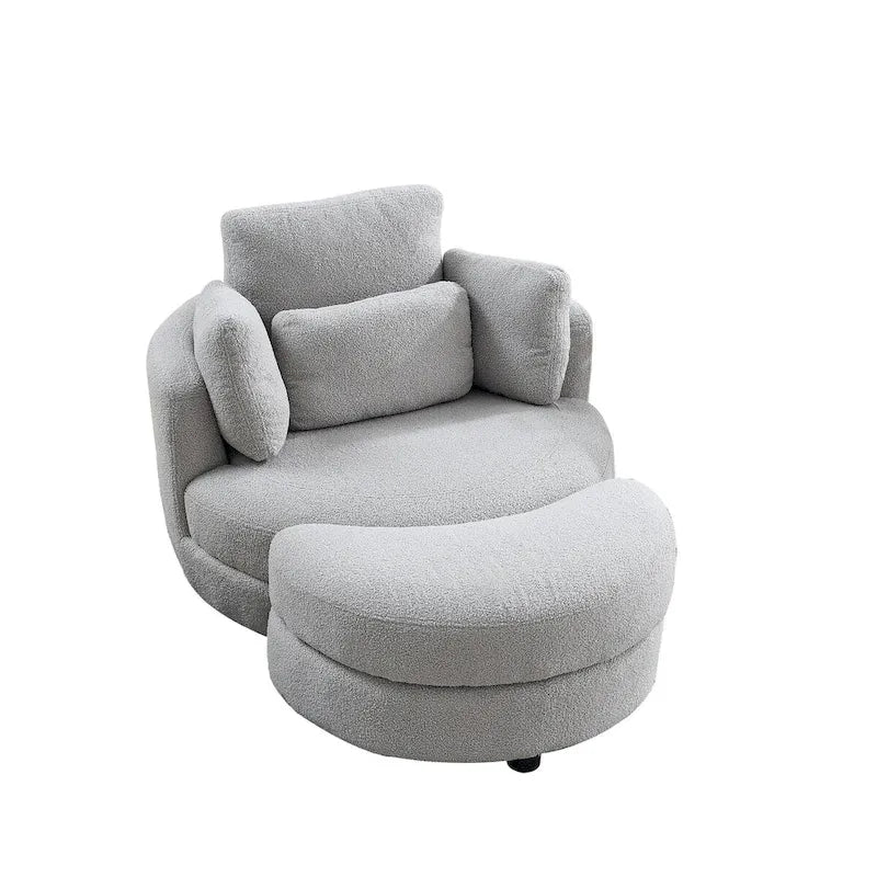 Fauteuil pivotant surdimensionné 39W, pouf de rangement lune, canapé deux places pivotant rond, fauteuil relax, 4 coussins