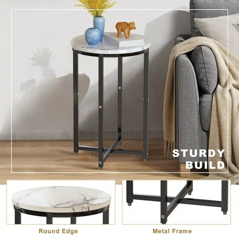 Ensemble de table basse Grondin de style moderne, composé de 3 pièces, avec 2 tables d'appoint et un plateau en imitation marbre.