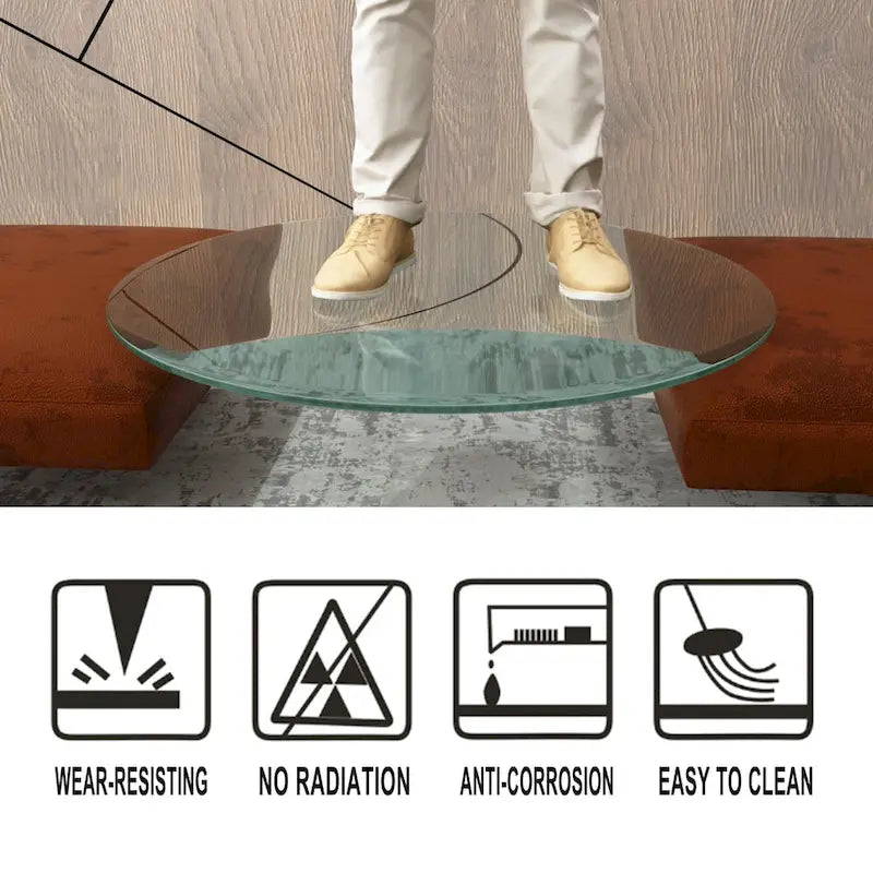 Plateau de table rond en verre trempé de 91 cm (36 pouces), verre transparent, épaisseur 6 mm (1/4 pouce), bords polis plats