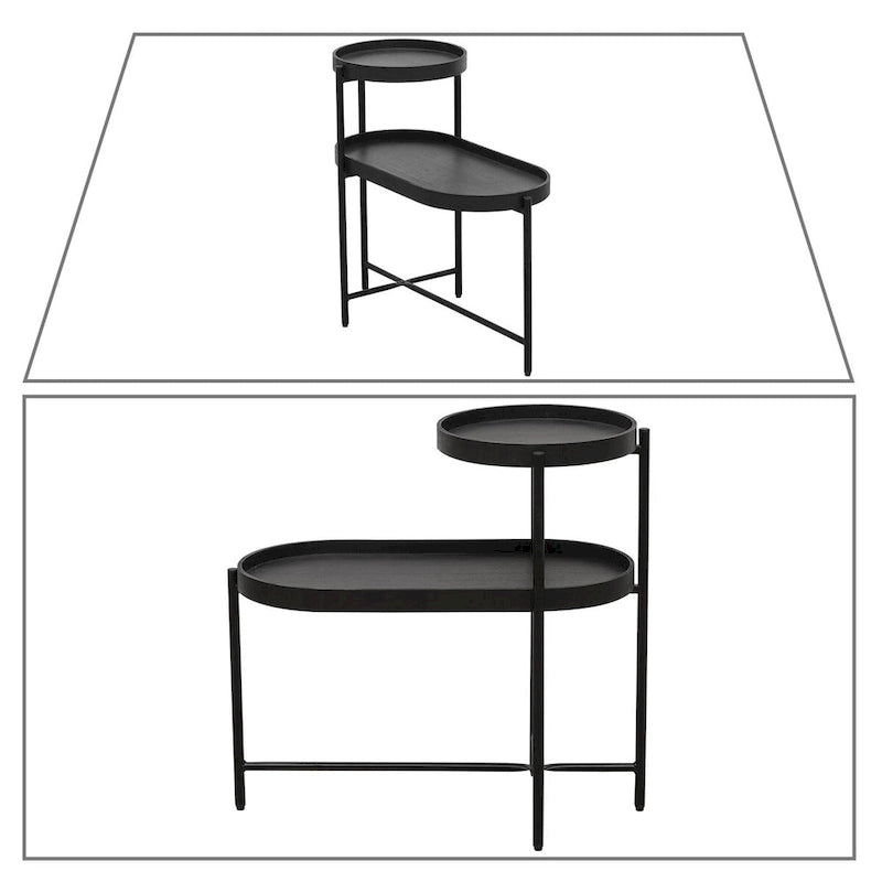 Table d'appoint minimaliste à deux niveaux avec pieds réglables, noire