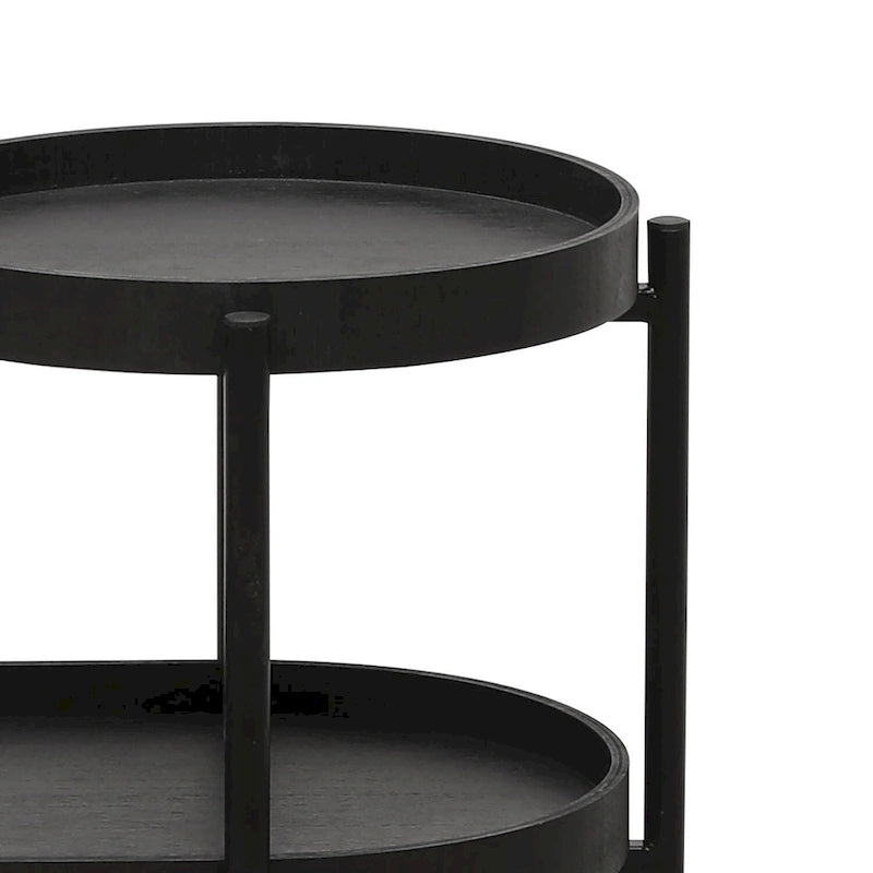 Table d'appoint minimaliste à deux niveaux avec pieds réglables, noire