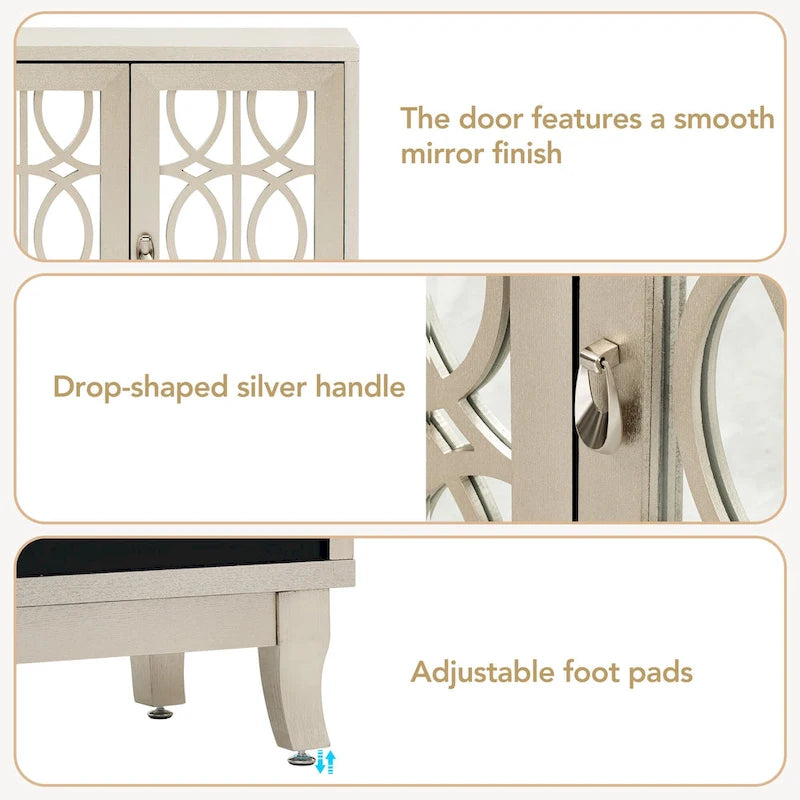 Buffet à 3 portes miroir avec poignée argentée pour salon et salle à manger