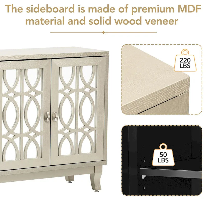 Buffet à 3 portes miroir avec poignée argentée pour salon et salle à manger