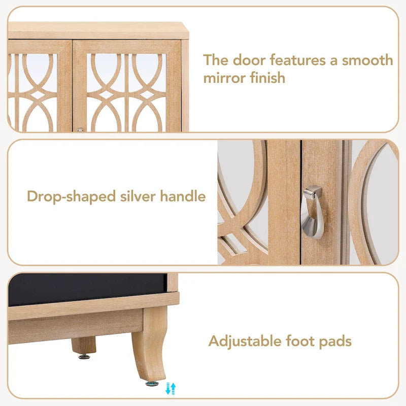 Buffet à 3 portes miroir avec poignée argentée pour salon et salle à manger