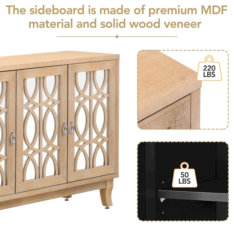 Buffet à 3 portes miroir avec poignée argentée pour salon et salle à manger