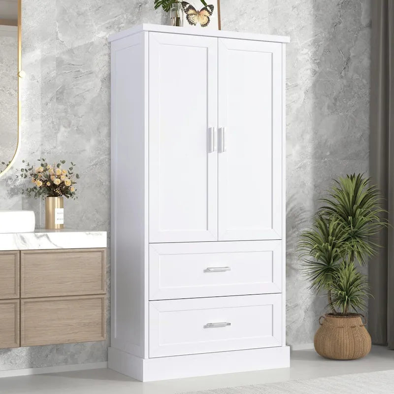 Armoire de rangement de salle de bain de 64 pouces de haut avec deux portes et tiroirs