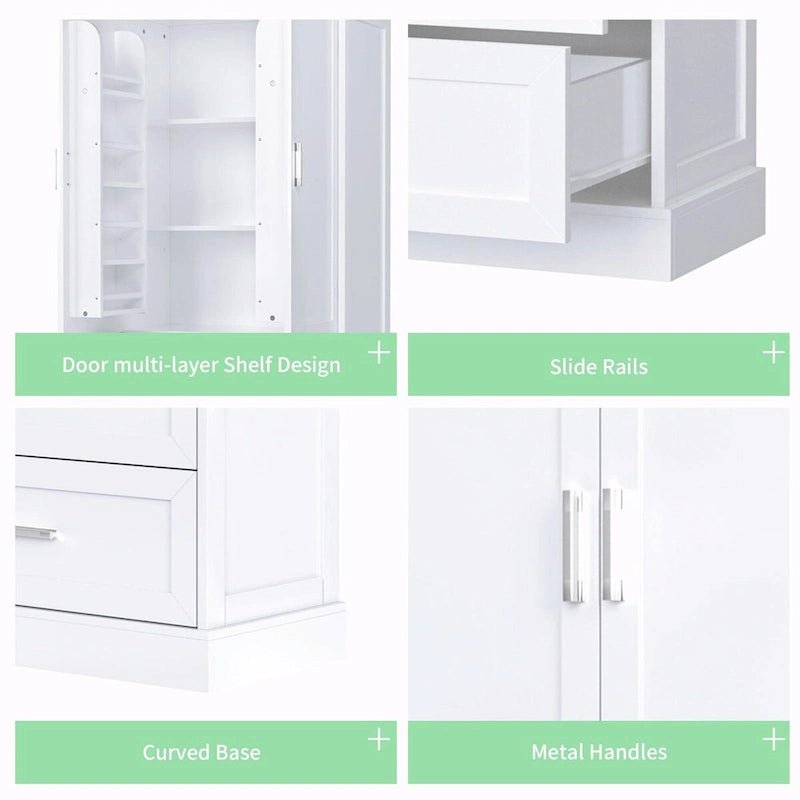 Armoire de rangement de salle de bain de 64 pouces de haut avec deux portes et tiroirs